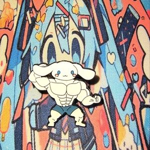 Sanrio Blue and White Muscle Bunny Enamel Pin Cinnamaroll Hello Kitty